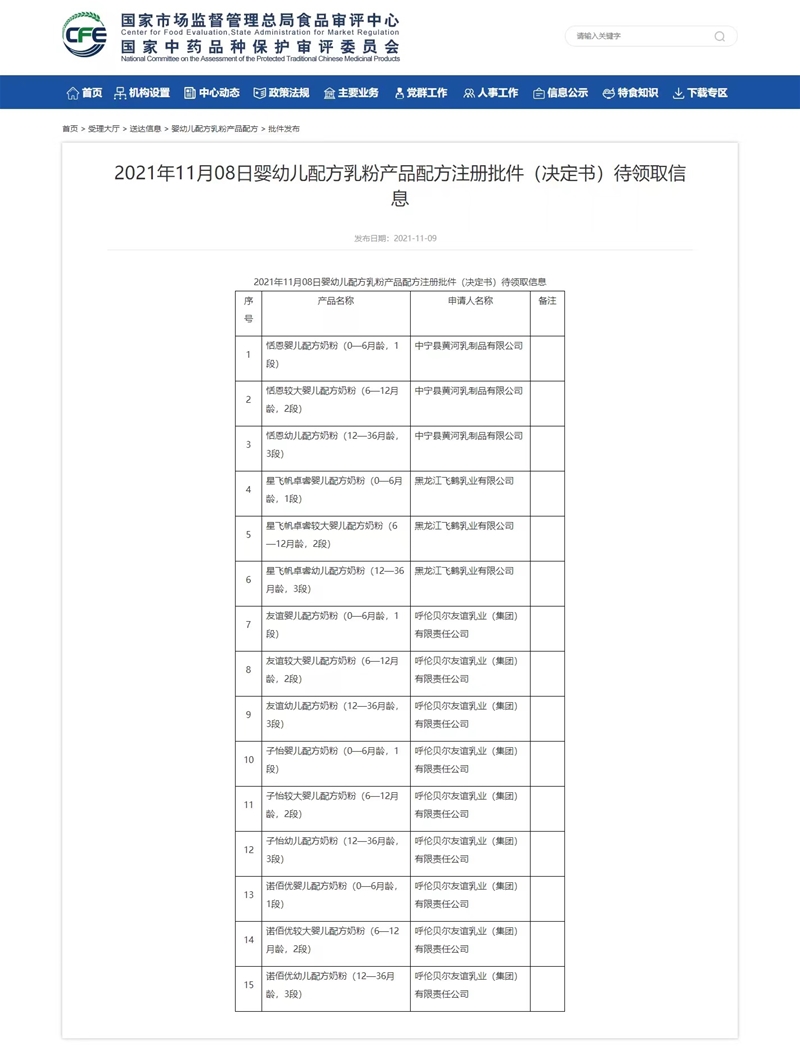 【嬰配】11月9日總局更新2批件待領(lǐng)取信息